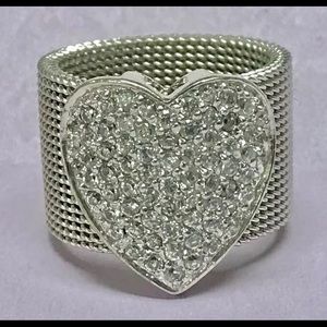 9.25 Sterling Silver Heart Pave Ring
